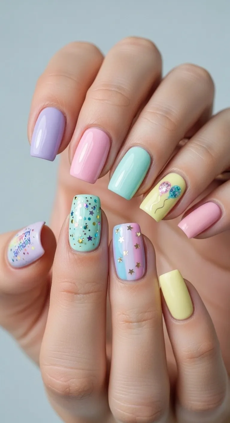 19 Birthday Nails Ideas That Feel Personal, Not Overdone 4 Pastel Rainbow Birthday Nails
