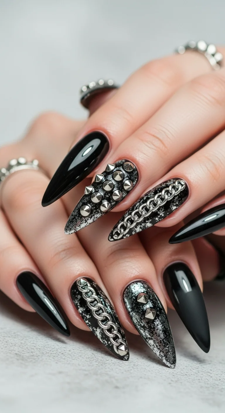 Tired of Same Old Nails? Discover 20+ Nail Art for Long Nails That Stand Out 14 Punk Rock Edges