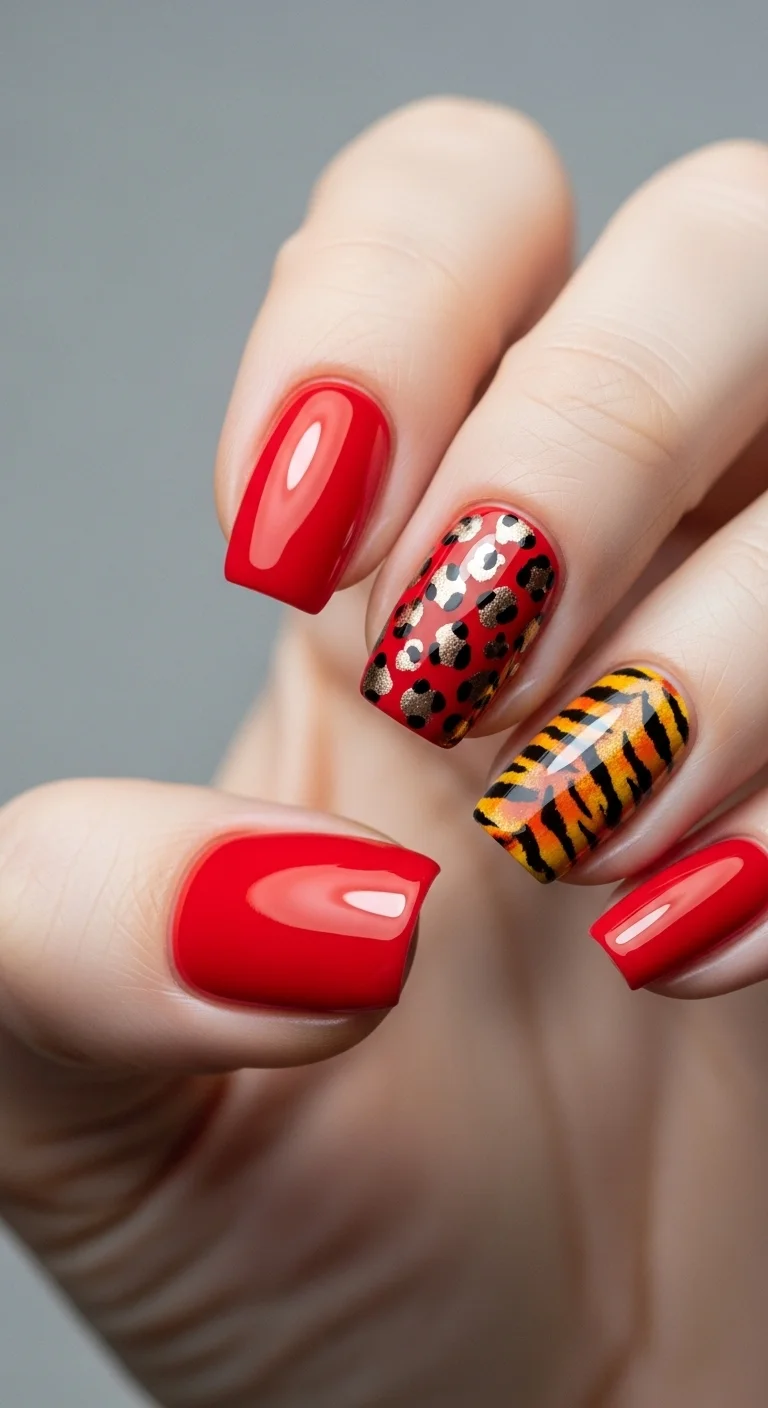 21 Red Nail Ideas That Look Bold Without Feeling Too Much 15 Red Animal Print