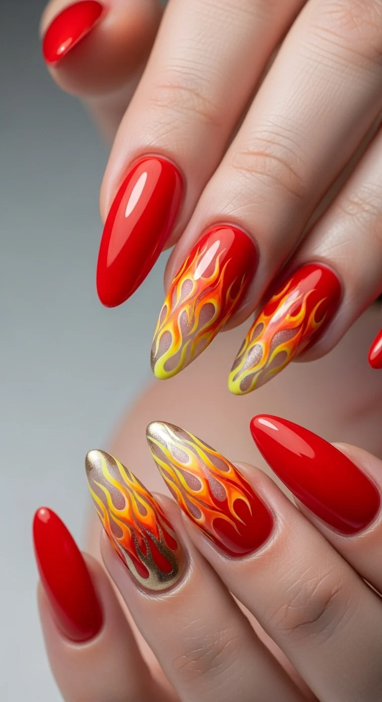 21 Red Nail Ideas That Look Bold Without Feeling Too Much 21 Red Flame Design