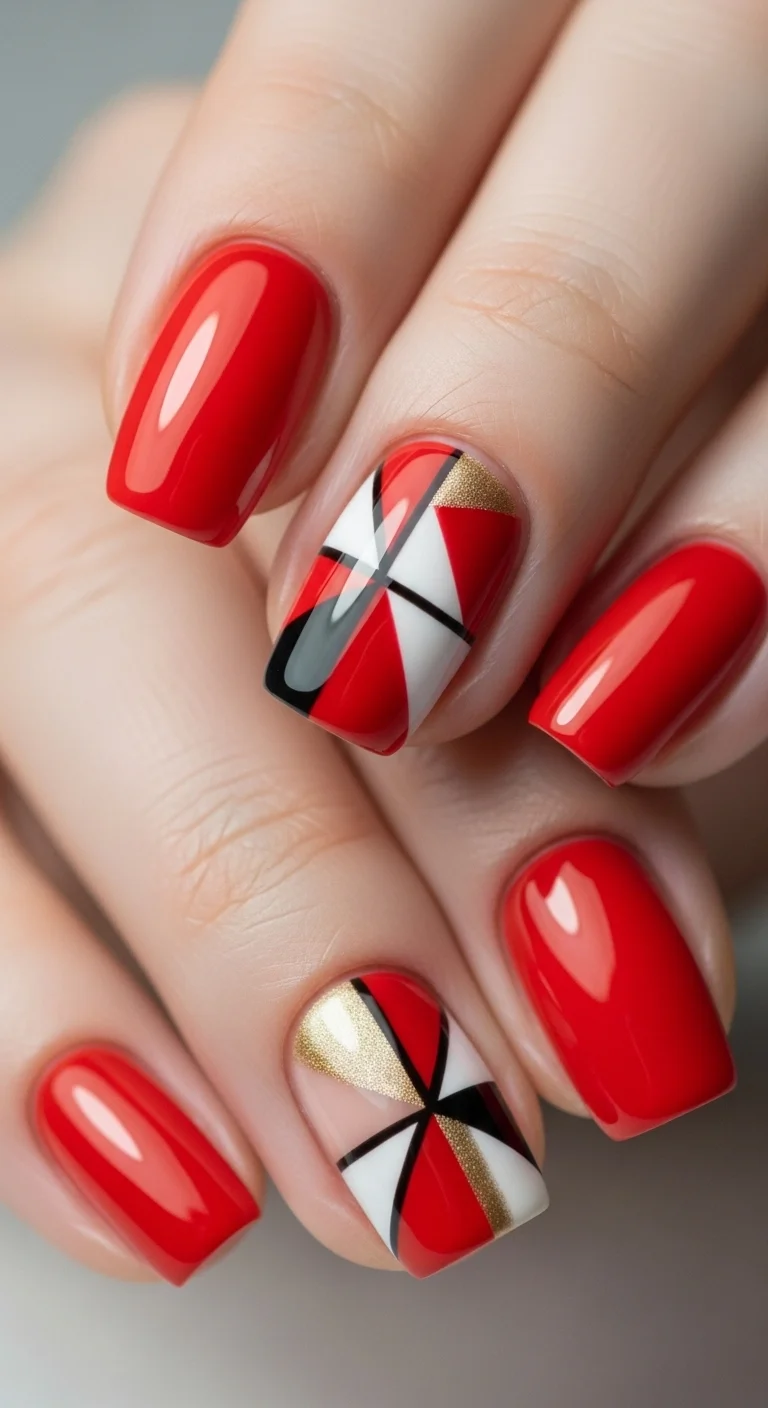 21 Red Nail Ideas That Look Bold Without Feeling Too Much 17 Red Geometric Designs