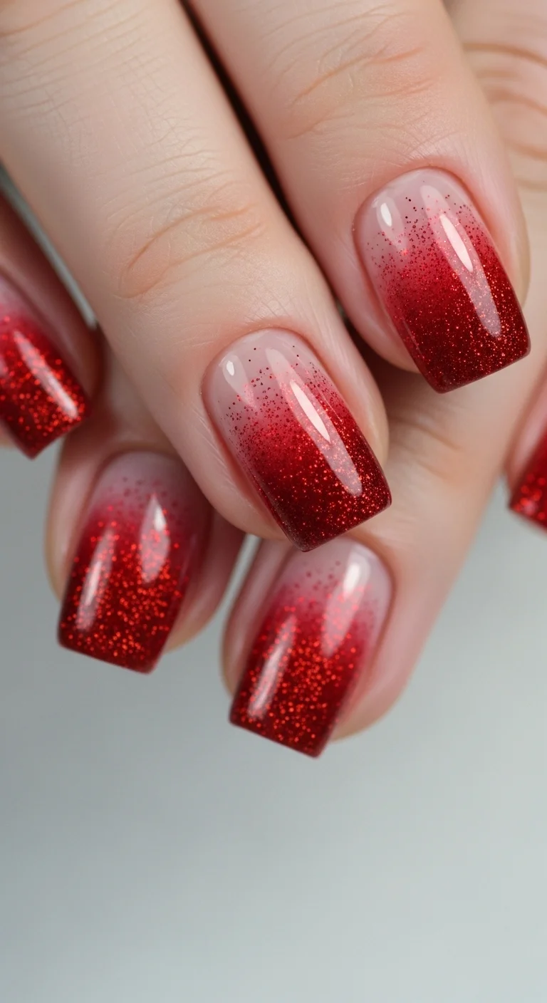 21 Red Nail Ideas That Look Bold Without Feeling Too Much 8 Red Glitter Ombre