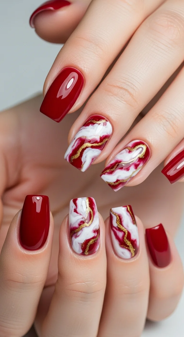 21 Red Nail Ideas That Look Bold Without Feeling Too Much 14 Red Marble Effect