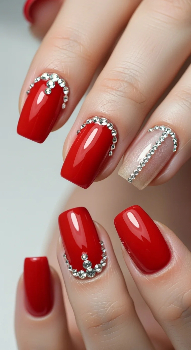 21 Red Nail Ideas That Look Bold Without Feeling Too Much 18 Red Rhinestone Glamour