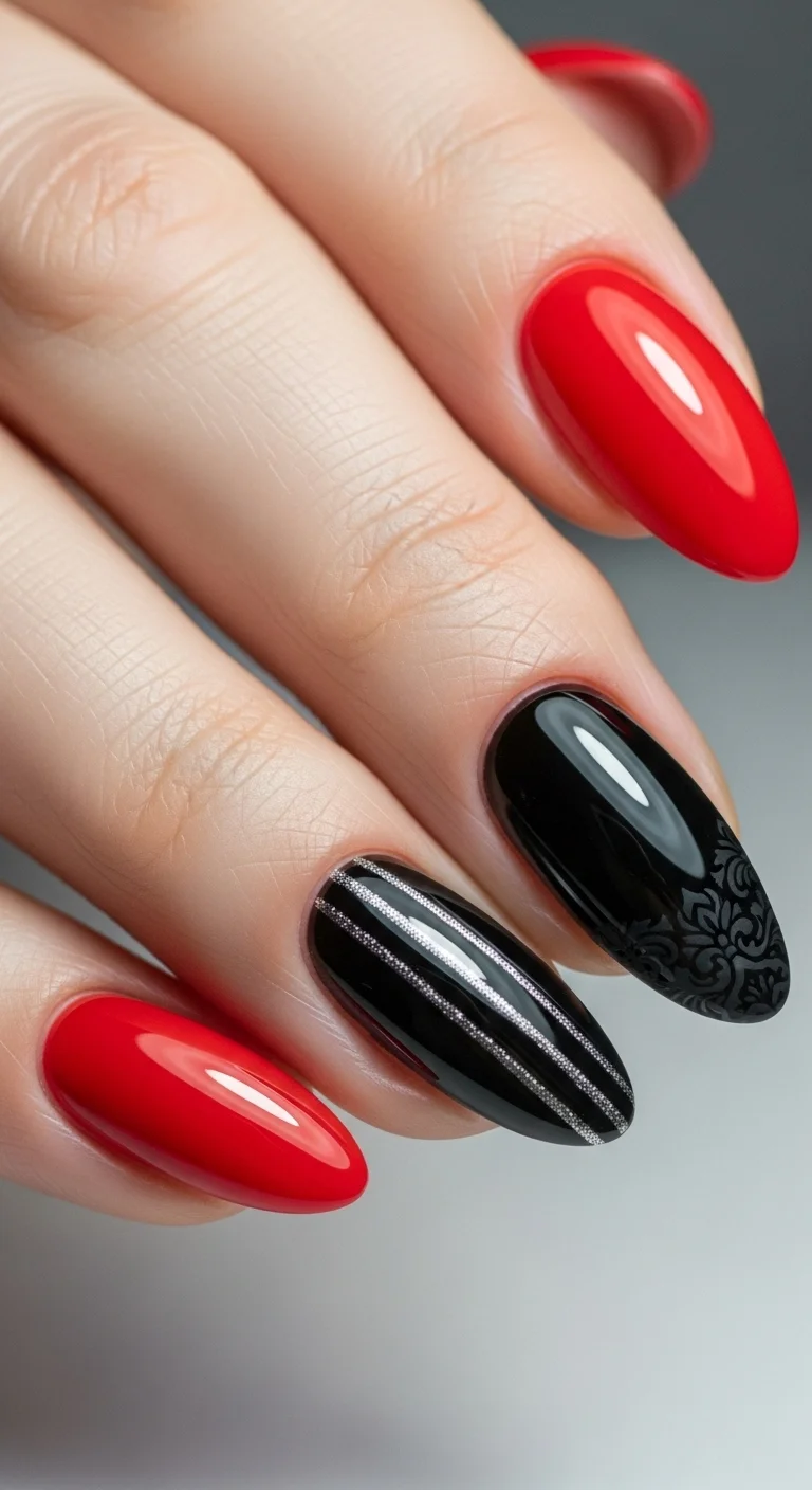 21 Red Nail Ideas That Look Bold Without Feeling Too Much 13 Red with Black Accent Nail