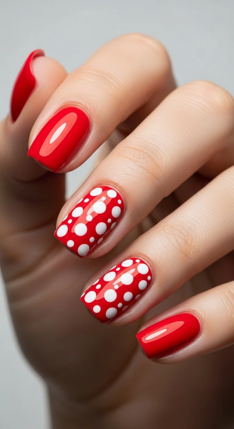 21 Red Nail Ideas That Look Bold Without Feeling Too Much 20 Red with White Dots