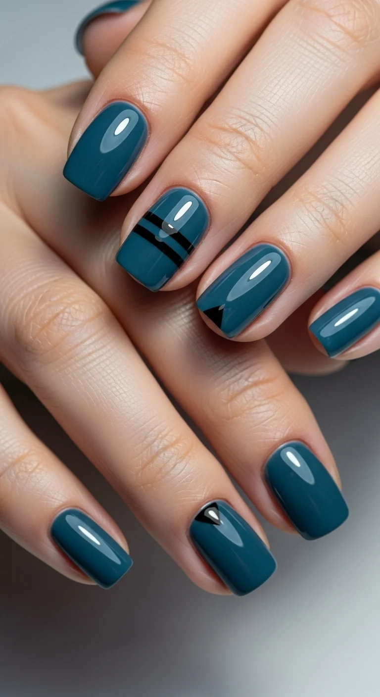 18 Blue Nails Ideas That Somehow Look Different Every Time 17 Steel Blue with Black Accents