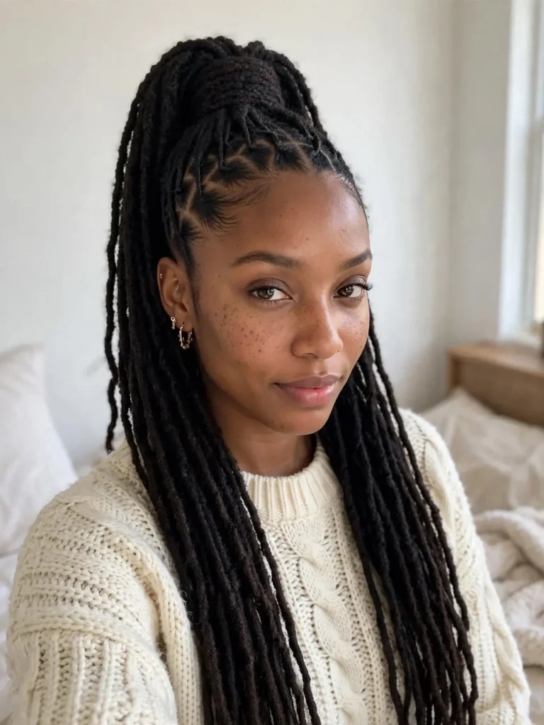 15 Locs Hairstyles for Women ideas, Sorted by Where You Are in the Journey 8 The High Ponytail with Wrapped Base 768x1024 1