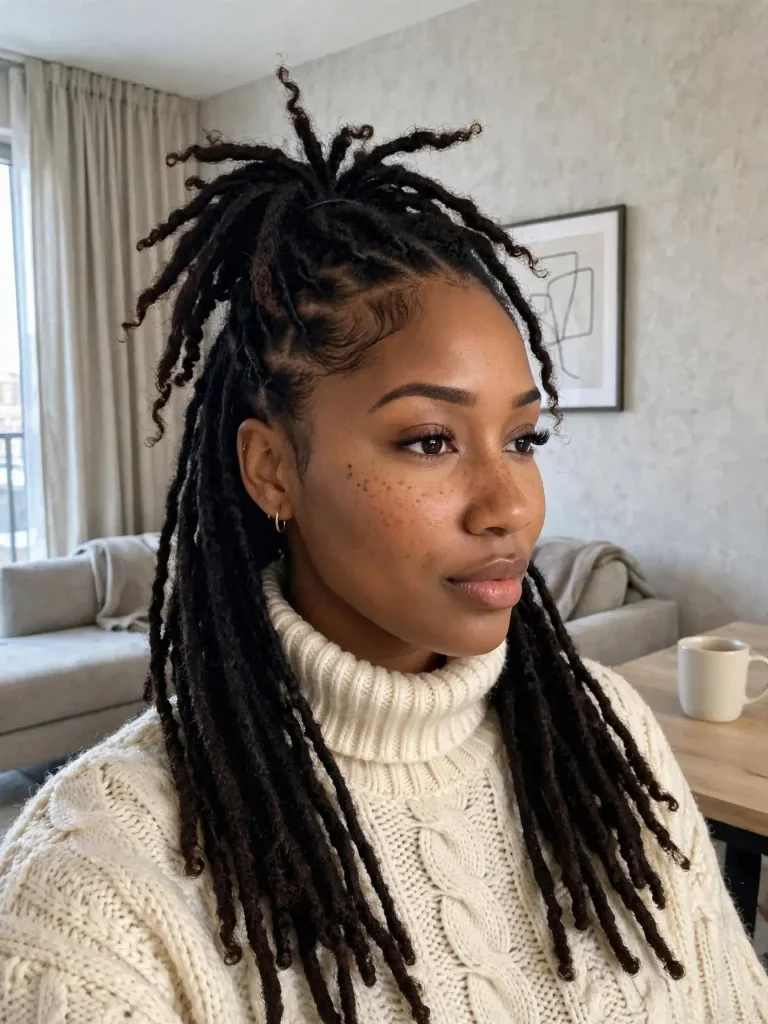 15 Locs Hairstyles for Women ideas, Sorted by Where You Are in the Journey 4 The Loose Half Up 768x1024 1