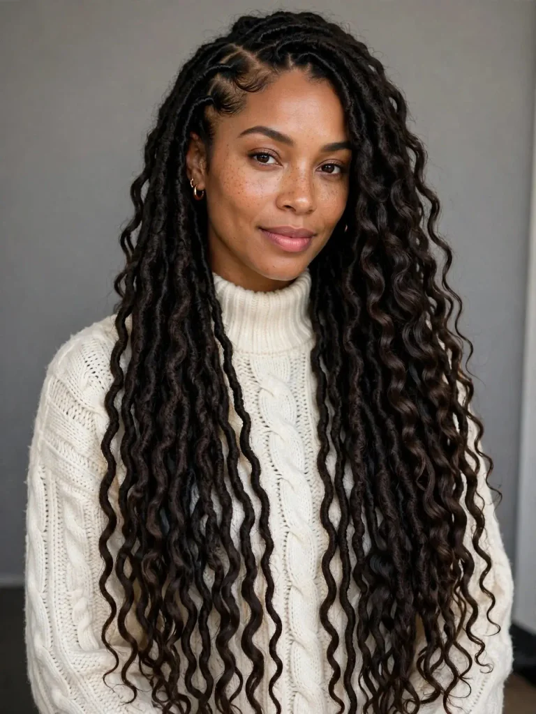15 Locs Hairstyles for Women ideas, Sorted by Where You Are in the Journey 14 Waist Length Waves with a Deep Side Part 768x1024 1