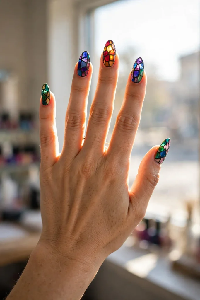 14 Nail Art Designs for Long Nails, Served as a Five-Course Menu 8 g07 stained glass mosaic