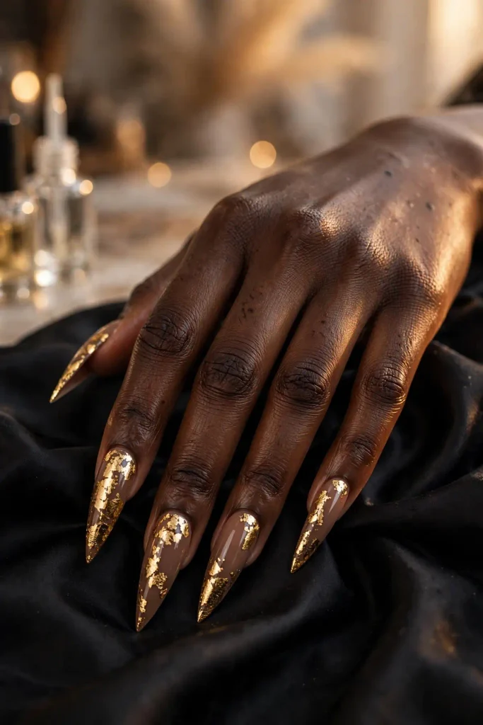 14 Nail Art Designs for Long Nails, Served as a Five-Course Menu 13 g12 gold foil flake patch