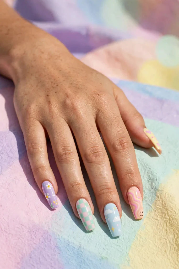 14 Nail Art Designs for Long Nails, Served as a Five-Course Menu 14 g13 mismatched accent
