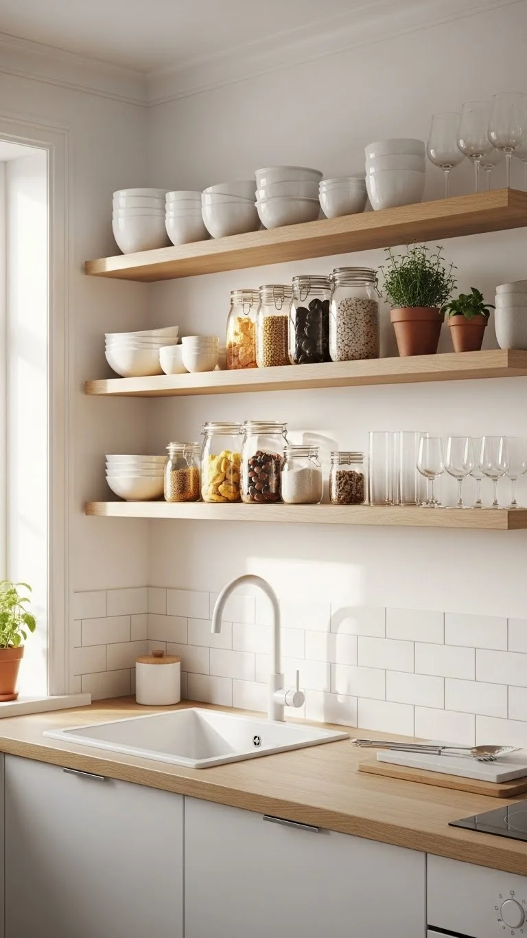 25 Small Kitchen Ideas 2026: Transform Your Tiny Space Into a Chef's Paradise 3 Add Open Floating Shelves