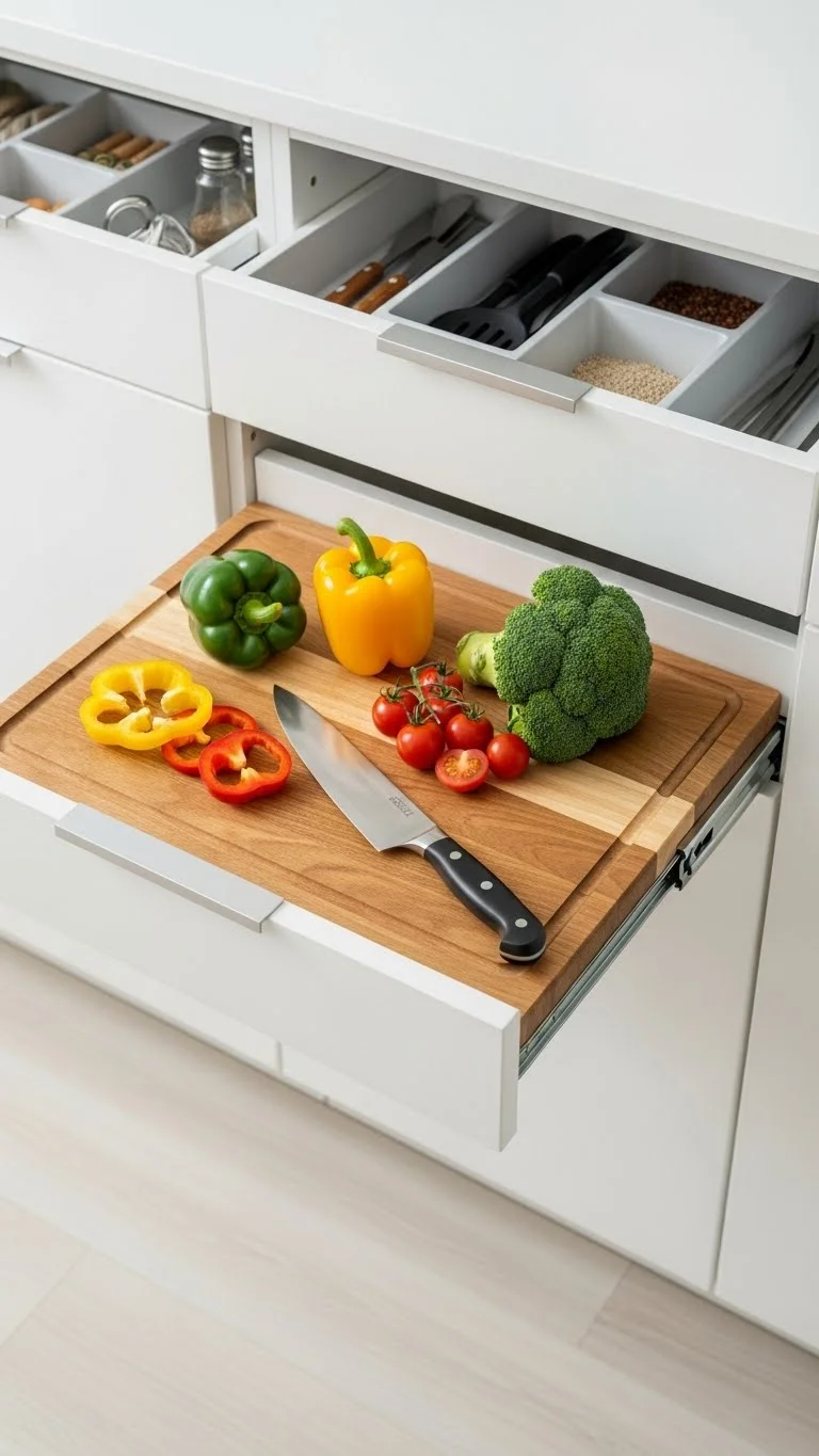 25 Small Kitchen Ideas 2026: Transform Your Tiny Space Into a Chef's Paradise 16 Add Pull-Out Cutting Boards