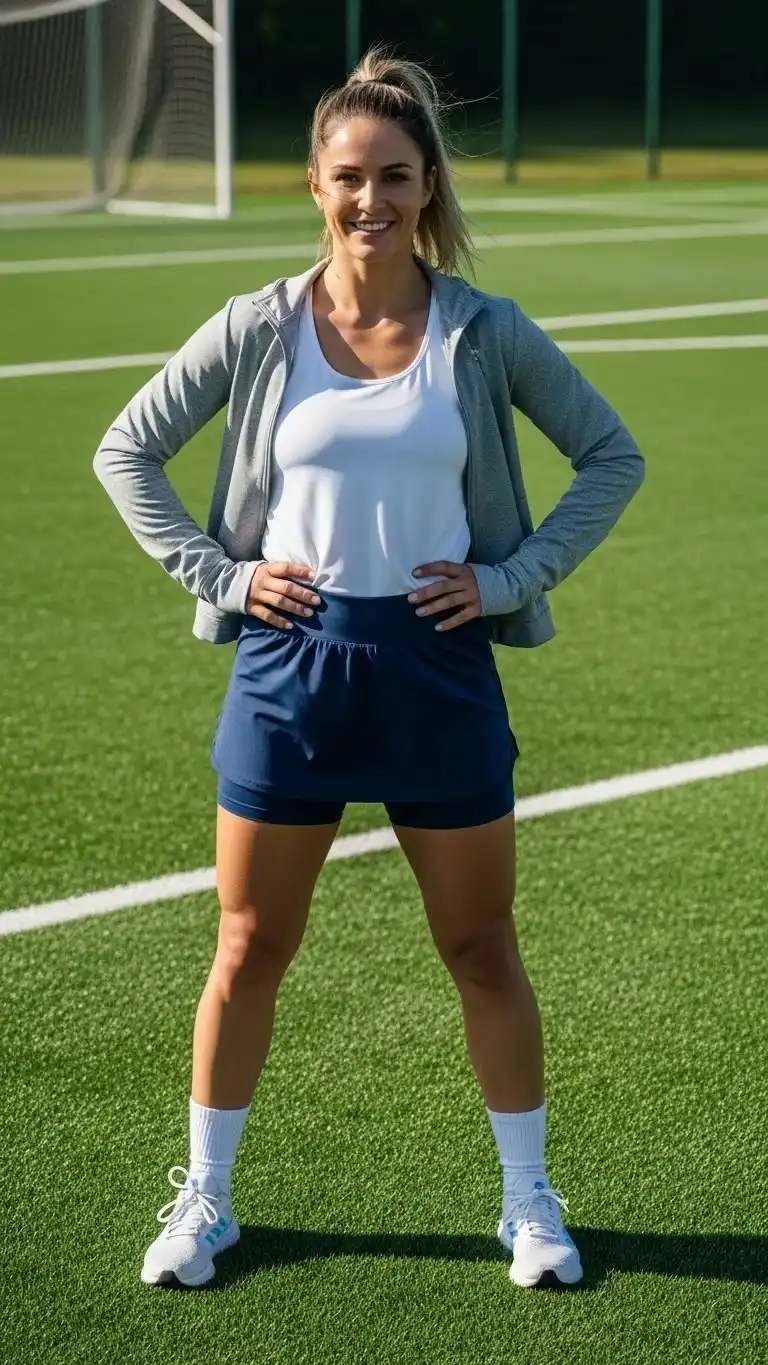21 Soccer Mom Outfit Ideas 2026: Look Amazing at Every Game Day 15 Athletic Skirt with Tank and Jacket