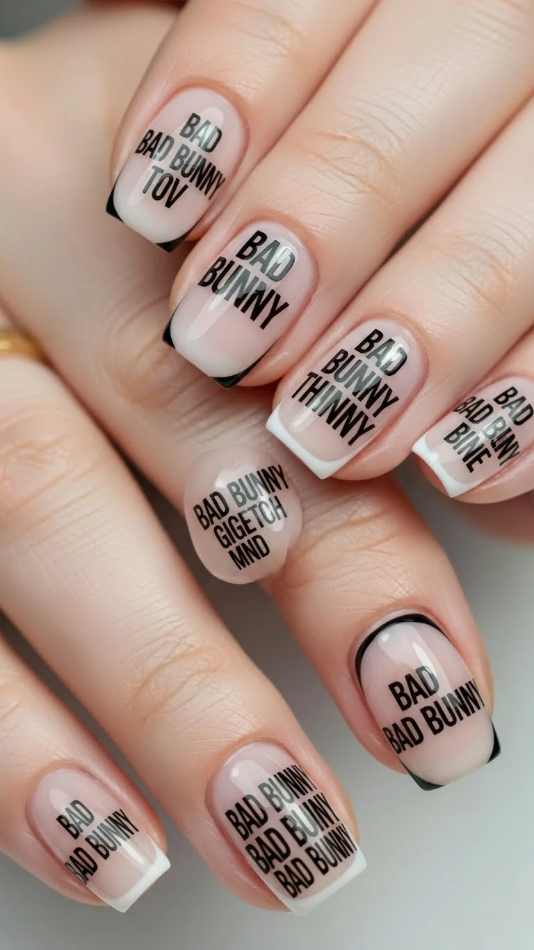 17 Bad Bunny Nails That Somehow Look Cool and Chaotic 18 Bad Bunny Lyrics Nail Art