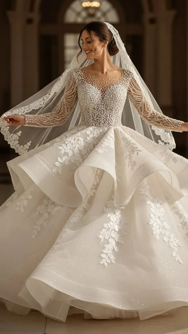 19 Long Sleeve Wedding Dress Ideas for 2026: Your Ultimate Guide to Elegant Bridal Style 8 Beaded Long Sleeve Ballgown