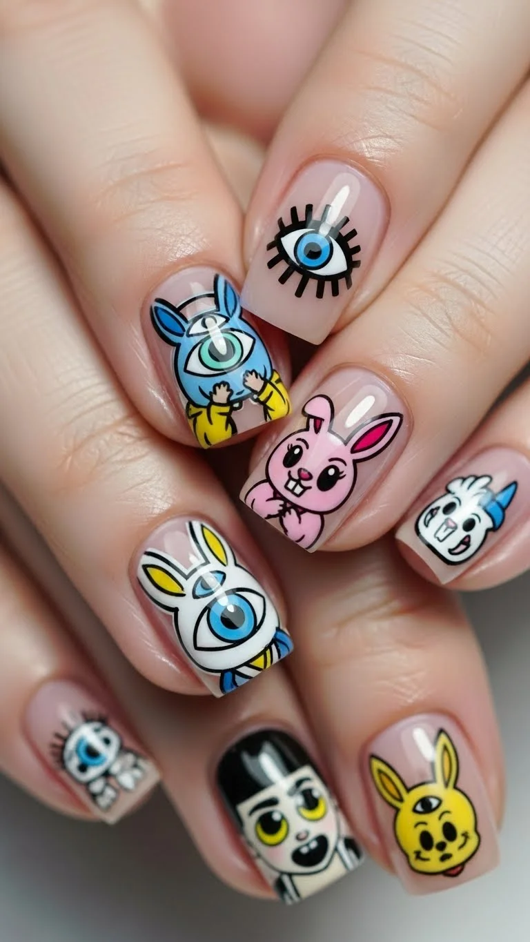 17 Bad Bunny Nails That Somehow Look Cool and Chaotic 14 Cartoon Character Nail Art