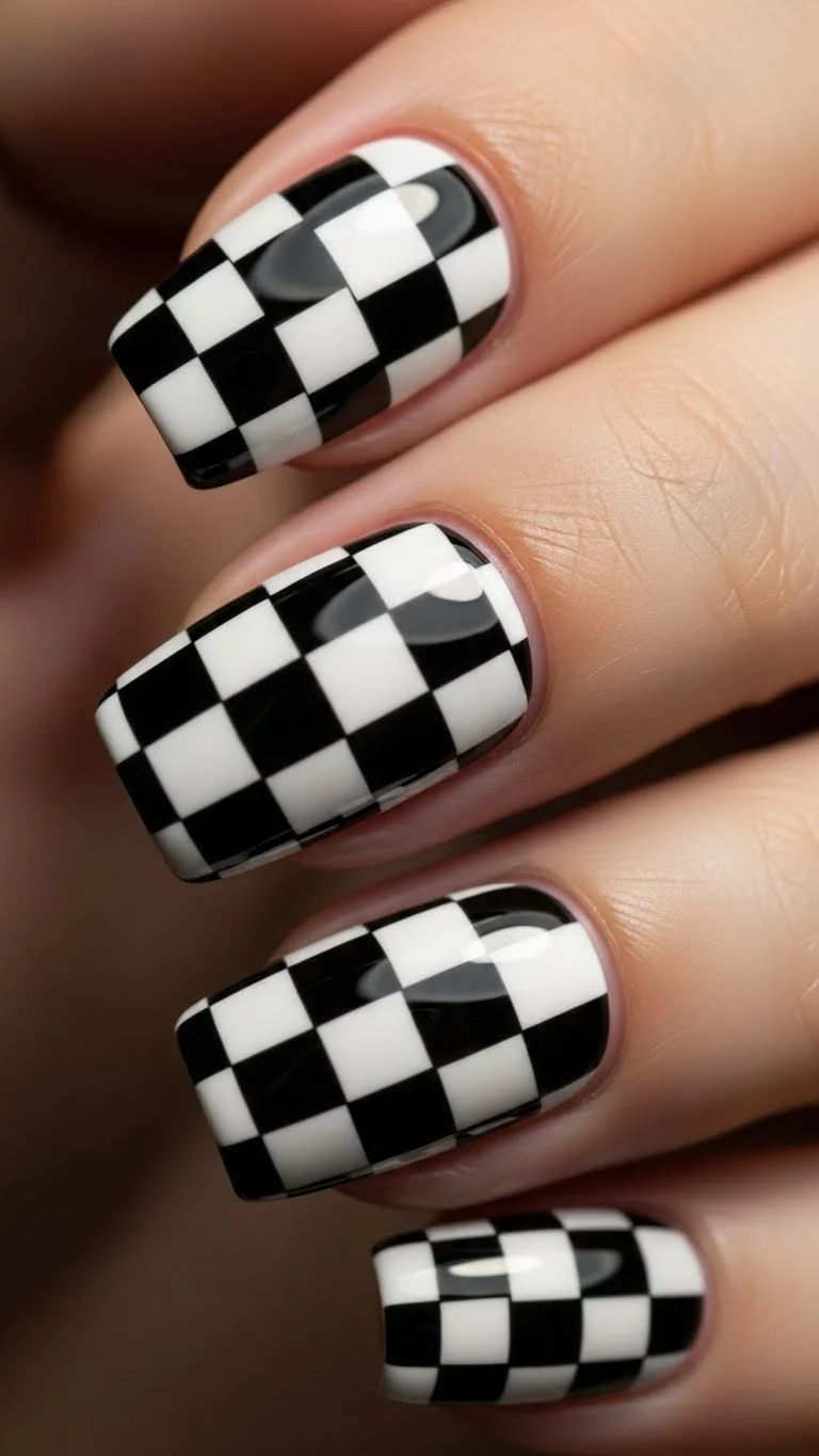 17 Bad Bunny Nails That Somehow Look Cool and Chaotic 13 Checkerboard Pattern Nails