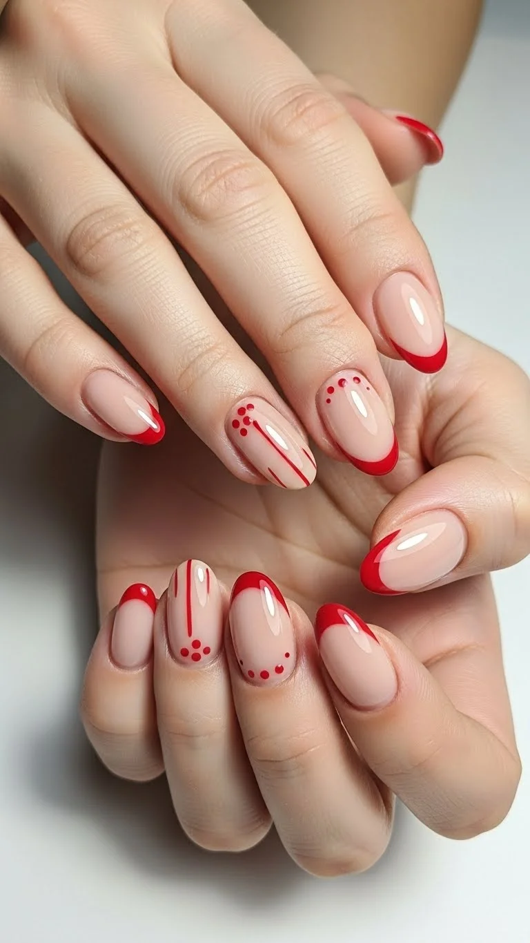 19 Acrylic Nail Ideas That'll Make Your Hands Pop in 2026 3 Cherry Red Accents on Nude