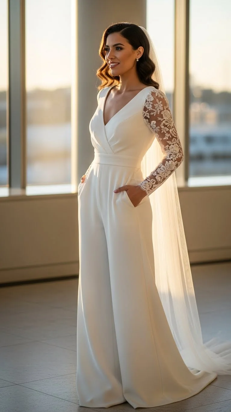 19 Long Sleeve Wedding Dress Ideas for 2026: Your Ultimate Guide to Elegant Bridal Style 19 Contemporary Jumpsuit with Long Sleeves
