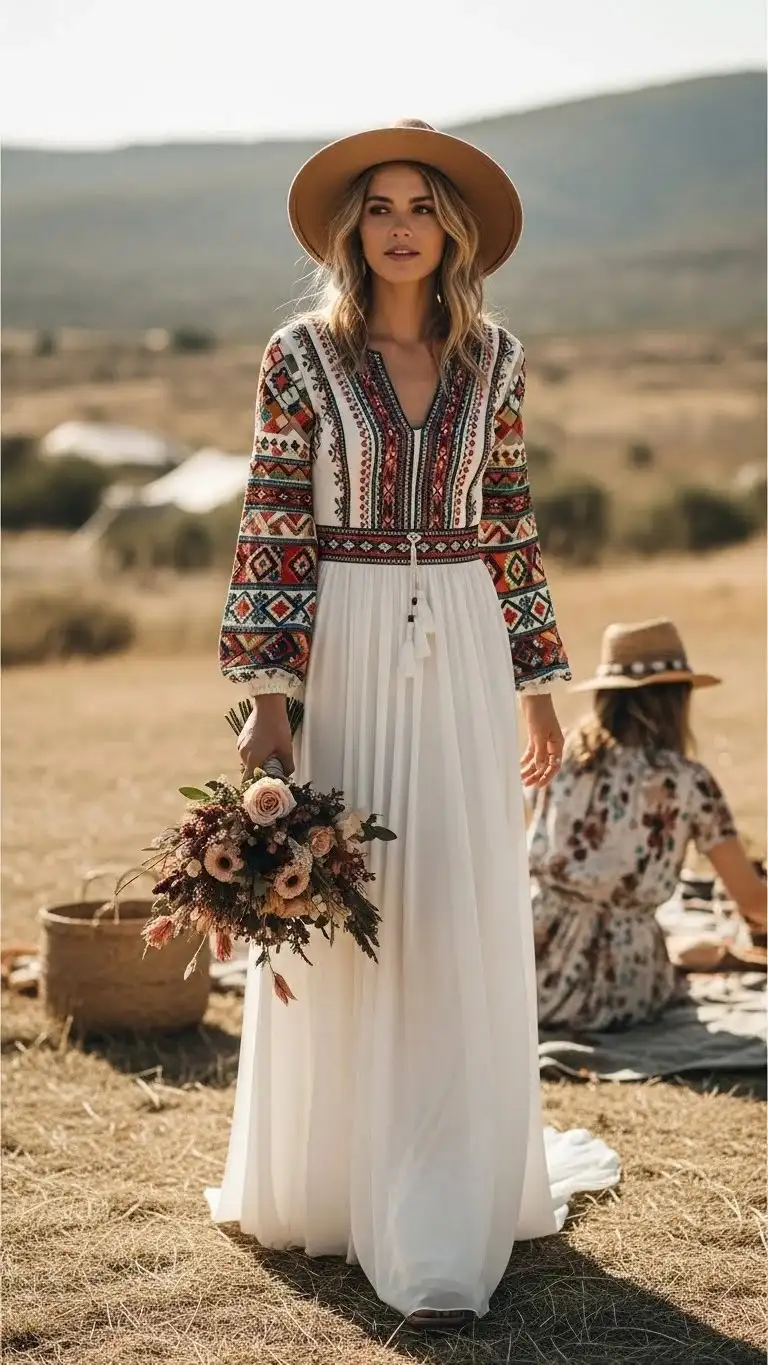 19 Long Sleeve Wedding Dress Ideas for 2026: Your Ultimate Guide to Elegant Bridal Style 17 Embroidered Long Sleeve Boho Dress