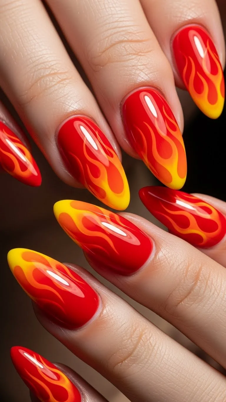 17 Bad Bunny Nails That Somehow Look Cool and Chaotic 11 Flame Designs in Red and Orange
