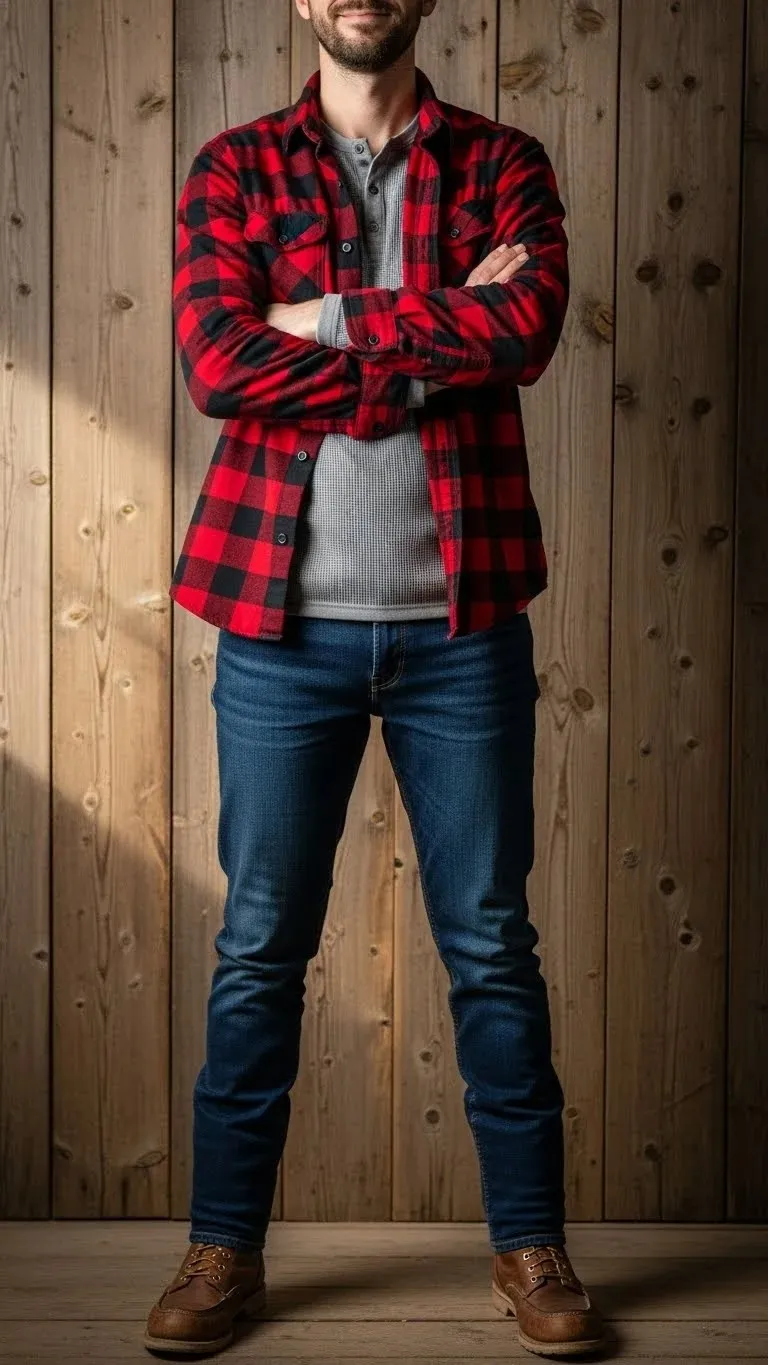21 Casual Winter Outfit Ideas 2026: Stay Warm and Look Amazing This Season 6 Flannel Shirt with Thermal and Denim