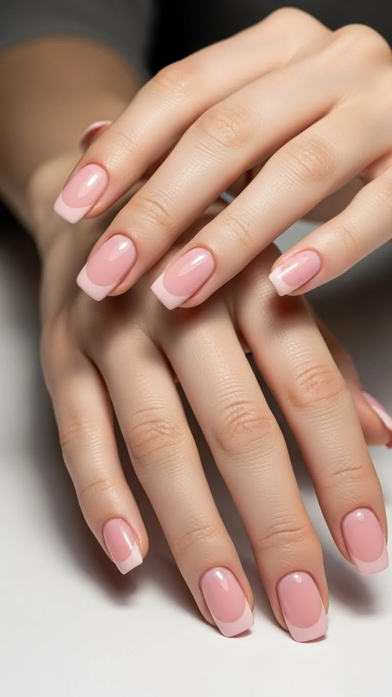 19 Acrylic Nail Ideas That'll Make Your Hands Pop in 2026 7 Half-Moon Manicure in Soft Pinks