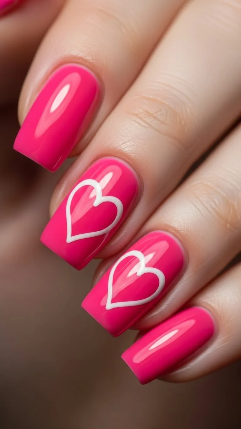 17 Bad Bunny Nails That Somehow Look Cool and Chaotic 3 Hot Pink Heart Designs