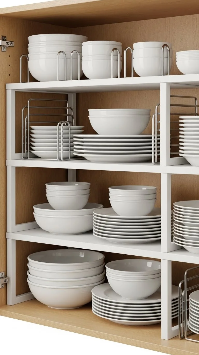 25 Small Kitchen Ideas 2026: Transform Your Tiny Space Into a Chef's Paradise 20 Install Shelf Risers in Cabinets