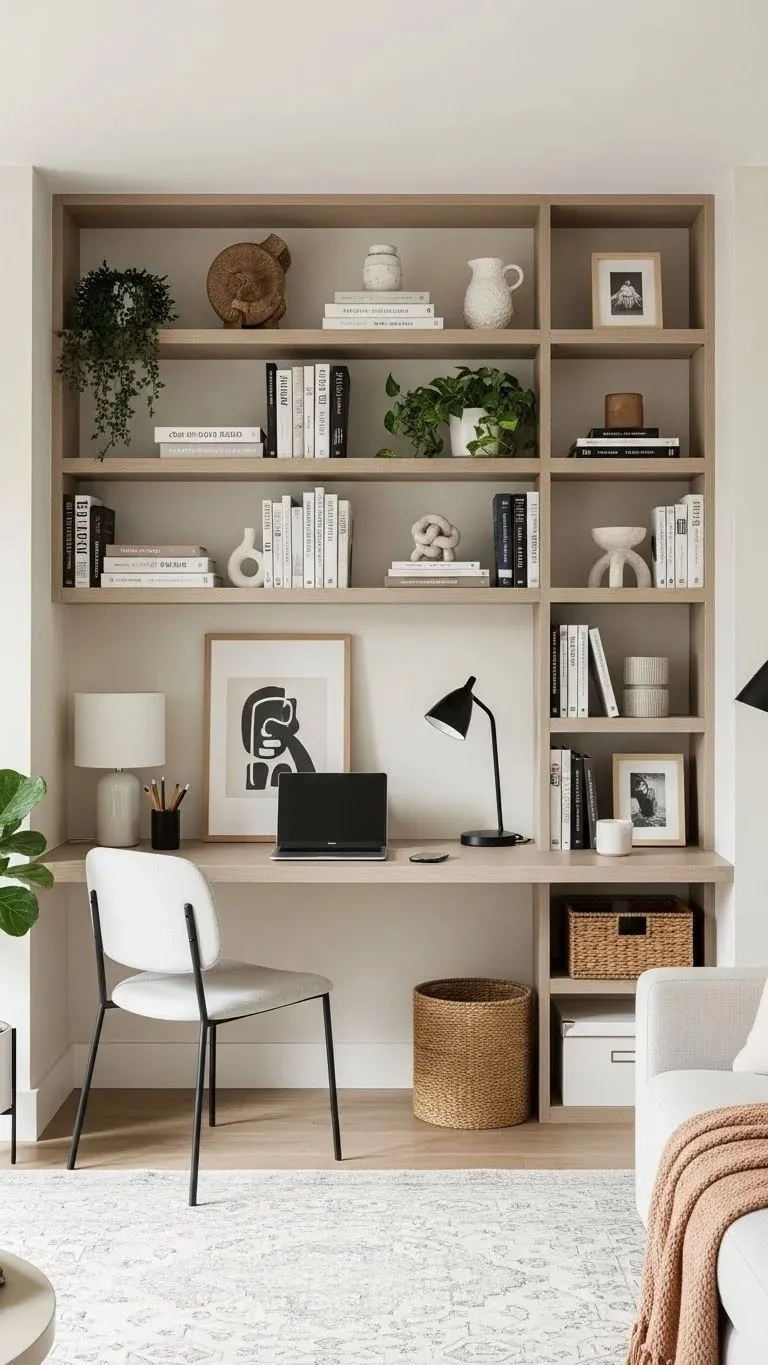 21 Built-In Living Room Shelf Ideas 2026: Transform Your Space Like a Pro 12 Integrated Desk and Shelving Combo