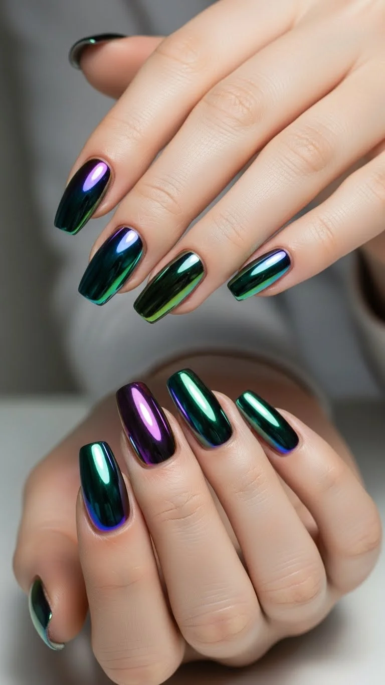 19 Acrylic Nail Ideas That'll Make Your Hands Pop in 2026 14 Iridescent Chrome Shifts