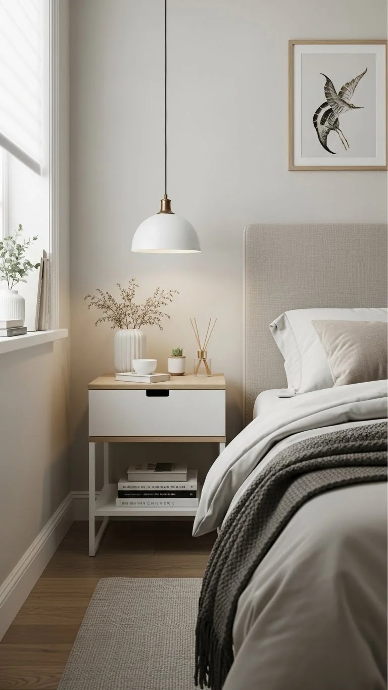 17 Small Bedroom Design Ideas 2026: Transform Your Tiny Space Into a Cozy Haven 9 Keep Your Nightstands Small and Simple