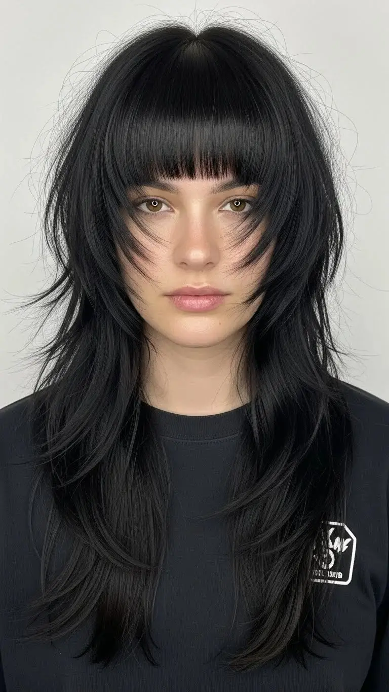 18 Long Shag Haircuts for Fine Hair That People Did Not Expect 2026 9 Long Shag with Blunt Bangs
