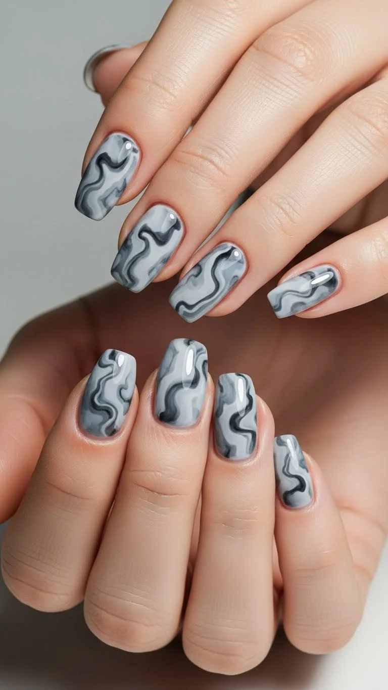 19 Acrylic Nail Ideas That'll Make Your Hands Pop in 2026 18 Marble Swirls in Greys