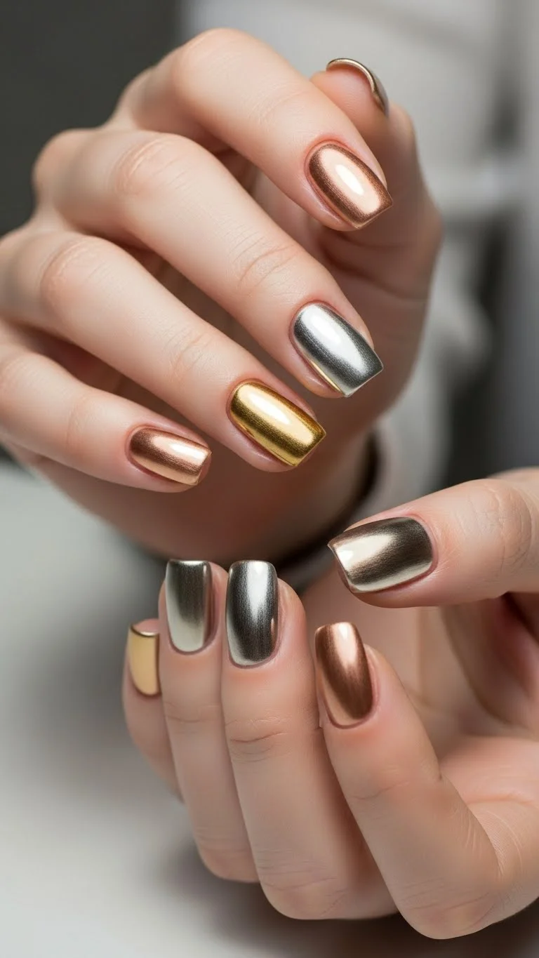 19 Acrylic Nail Ideas That'll Make Your Hands Pop in 2026 10 Metallic Glimmer Accents