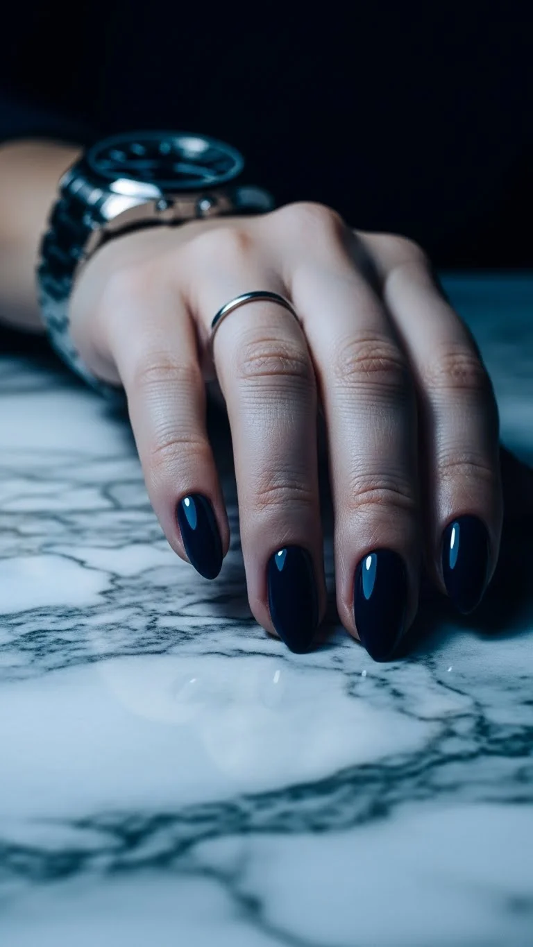 20 Winter Nail Colors Ideas 2026: Trending Shades That'll Make Your Nails Pop 3 Midnight Navy Blue