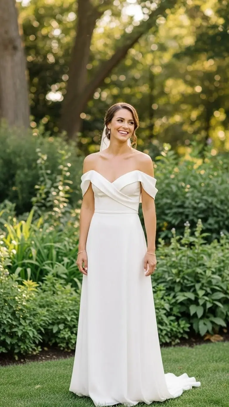 17 Simple Wedding Dresses Ideas 2026: Your Guide to Effortless Bridal Beauty 4 Off-Shoulder Elegance