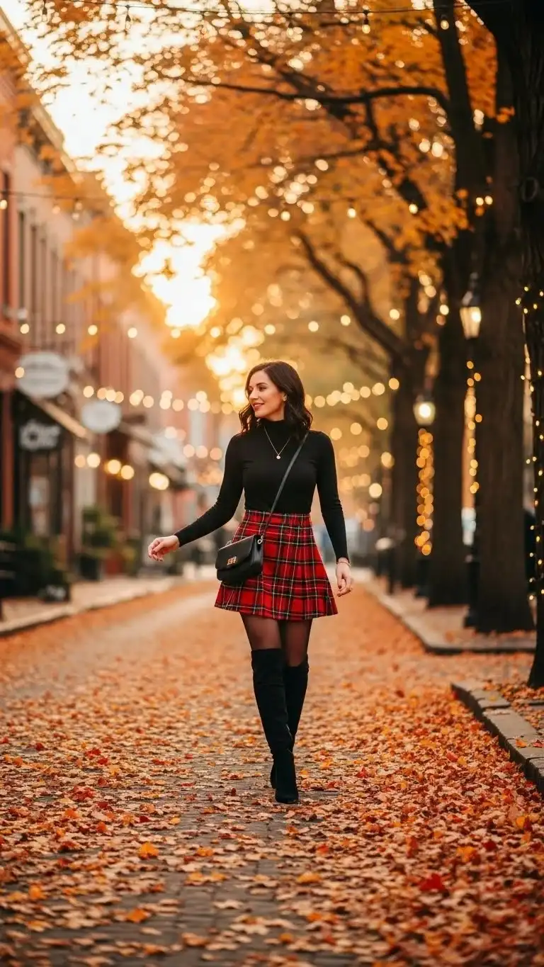 23 Cute Mini Skirt Outfits Ideas 2026: Your Ultimate Style Guide 5 Plaid Mini Skirt with Black Turtleneck