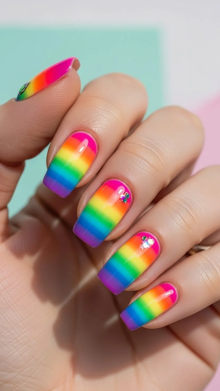 17 Bad Bunny Nails That Somehow Look Cool and Chaotic 5 Rainbow Ombre Bad Bunny Nails