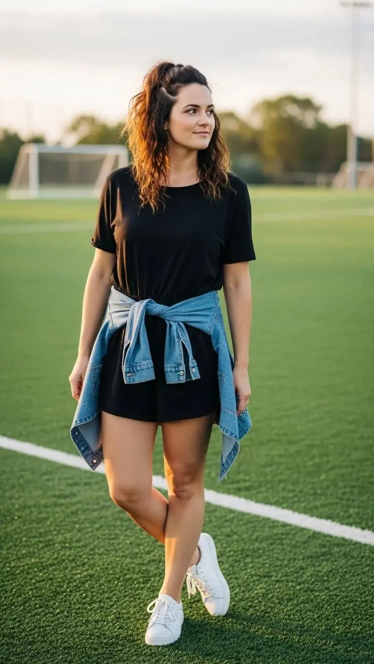 21 Soccer Mom Outfit Ideas 2026: Look Amazing at Every Game Day 13 Romper with Sneakers
