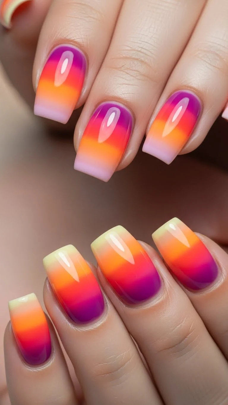 17 Bad Bunny Nails That Somehow Look Cool and Chaotic 15 Sunset Gradient Nails