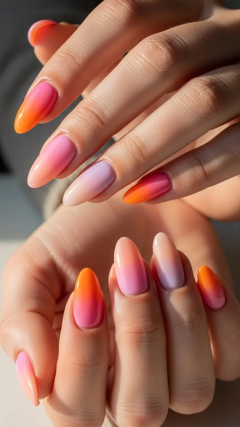 19 Acrylic Nail Ideas That'll Make Your Hands Pop in 2026 8 Sunset Ombre Fades