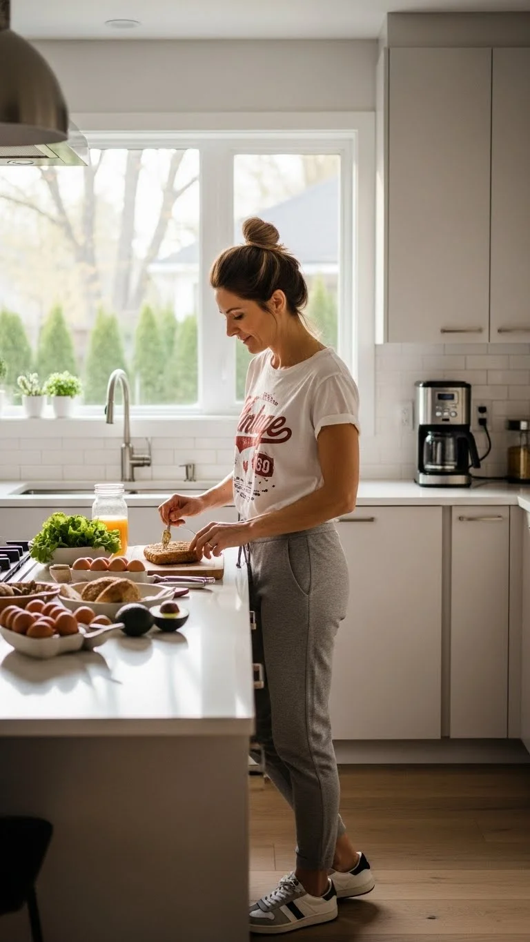 20 Simple Mom Outfit Ideas 2026: Easy Styles That Actually Work (No Stress Required) 12 The Graphic Tee and Joggers Casual Cool