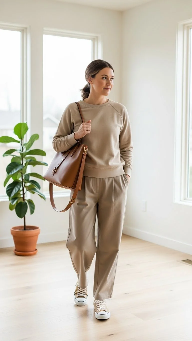 20 Simple Mom Outfit Ideas 2026: Easy Styles That Actually Work (No Stress Required) 15 The Monochrome Outfit Power Move