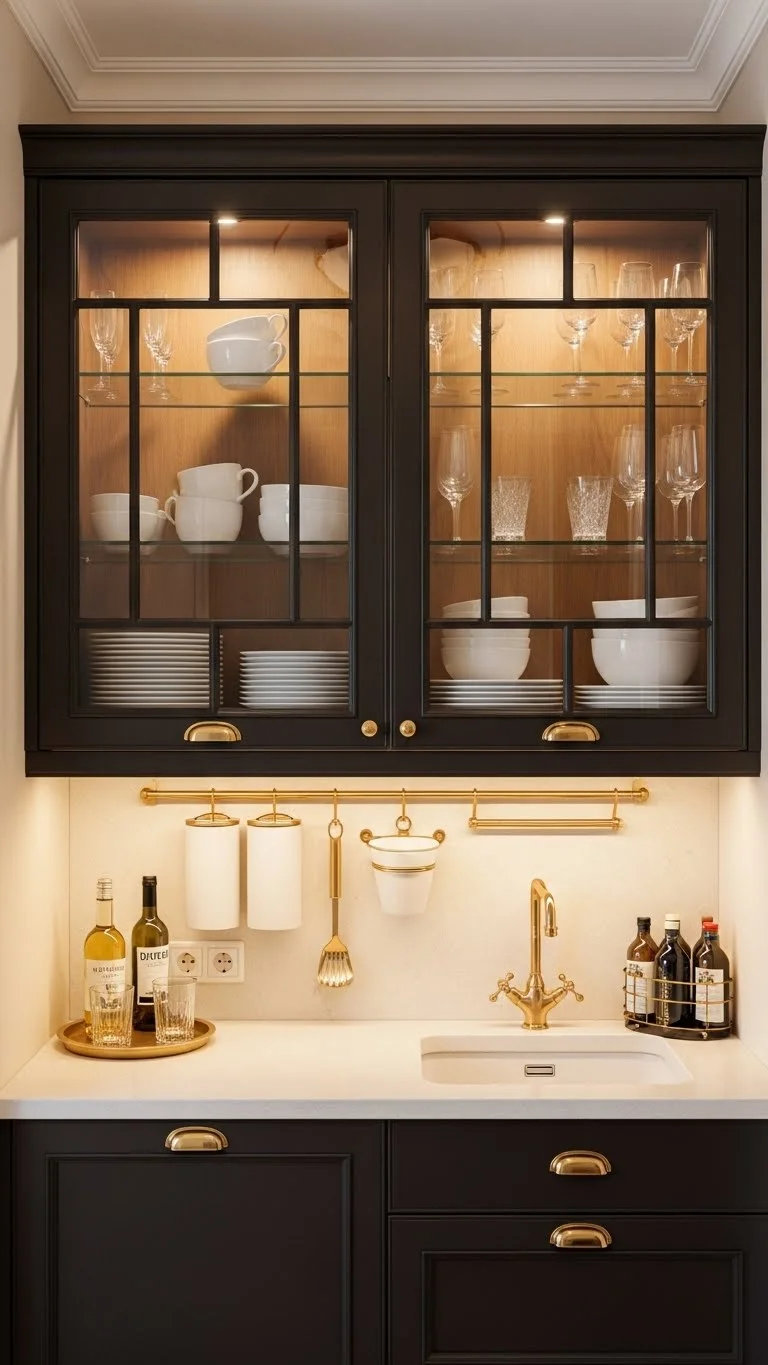 25 Small Kitchen Ideas 2026: Transform Your Tiny Space Into a Chef's Paradise 6 Use Glass-Front Cabinet Doors