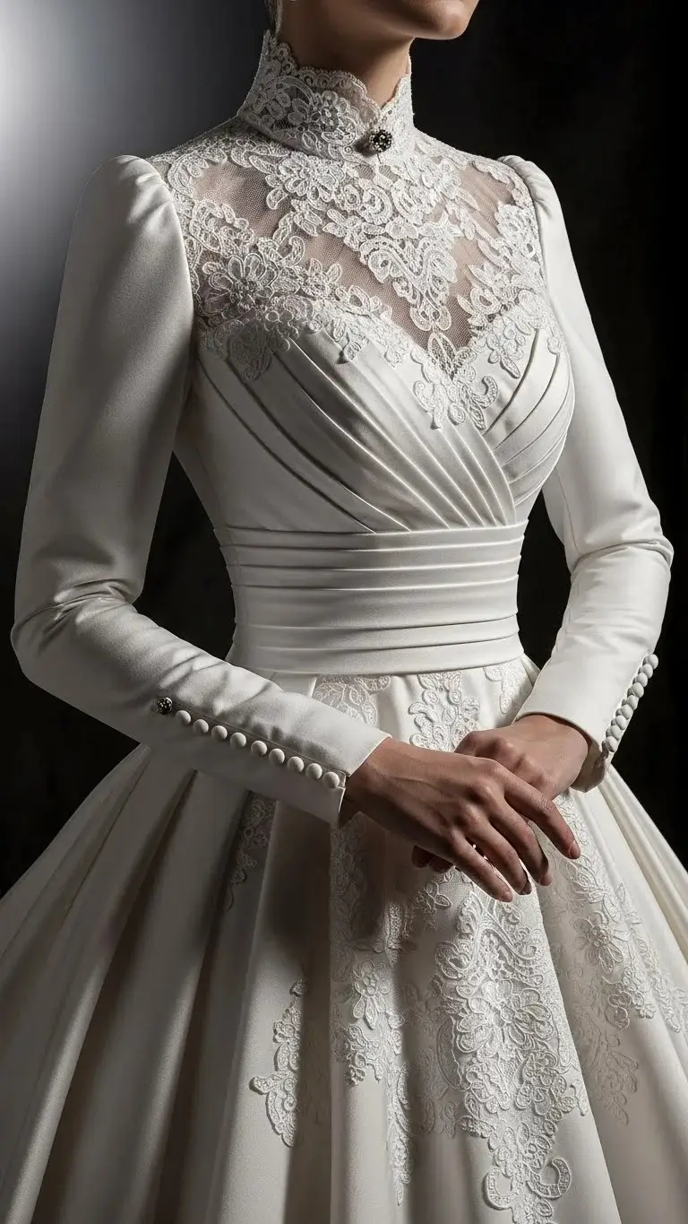 19 Long Sleeve Wedding Dress Ideas for 2026: Your Ultimate Guide to Elegant Bridal Style 7 Victorian-Inspired High Neck Gown