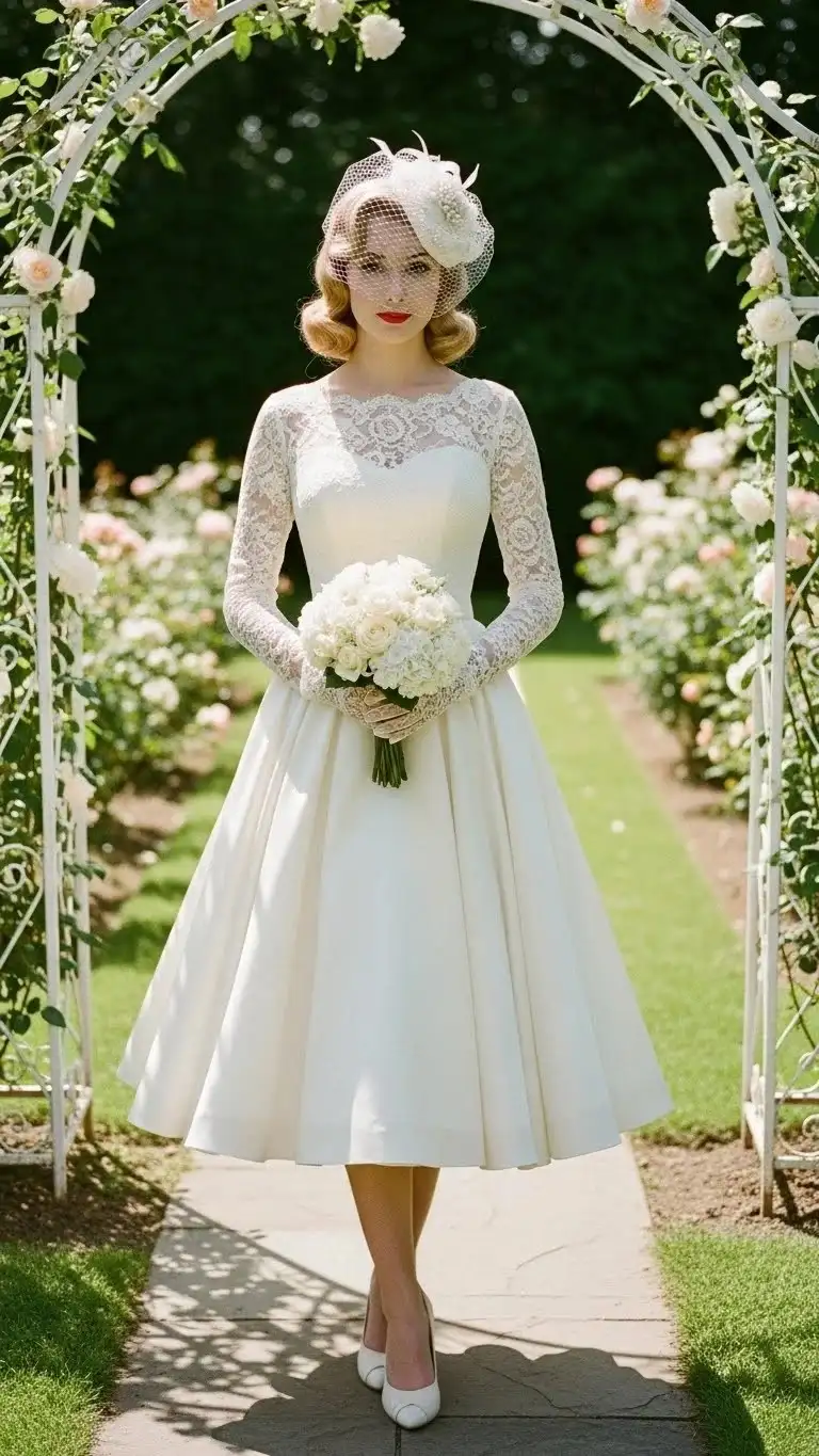 19 Long Sleeve Wedding Dress Ideas for 2026: Your Ultimate Guide to Elegant Bridal Style 14 Vintage Tea-Length with Long Sleeves